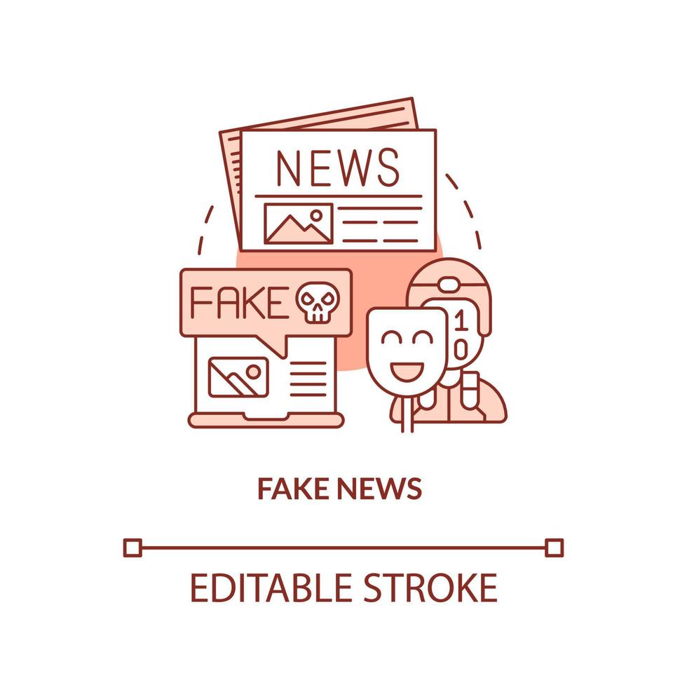 Fake news red concept icon. False facts. Information war over Internet abstract idea thin line illustration. Isolated outline drawing. Editable stroke. vector