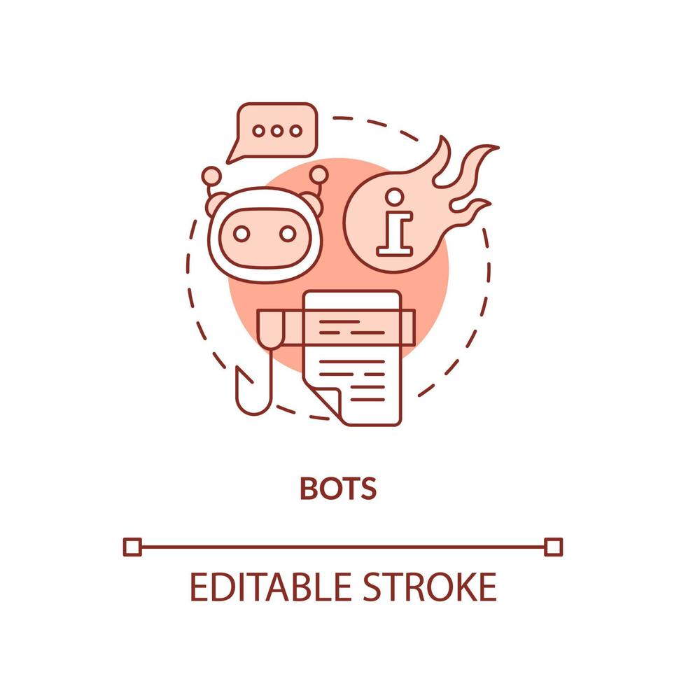 Bots red concept icon. Software application. Information war over Internet abstract idea thin line illustration. Isolated outline drawing. Editable stroke. vector