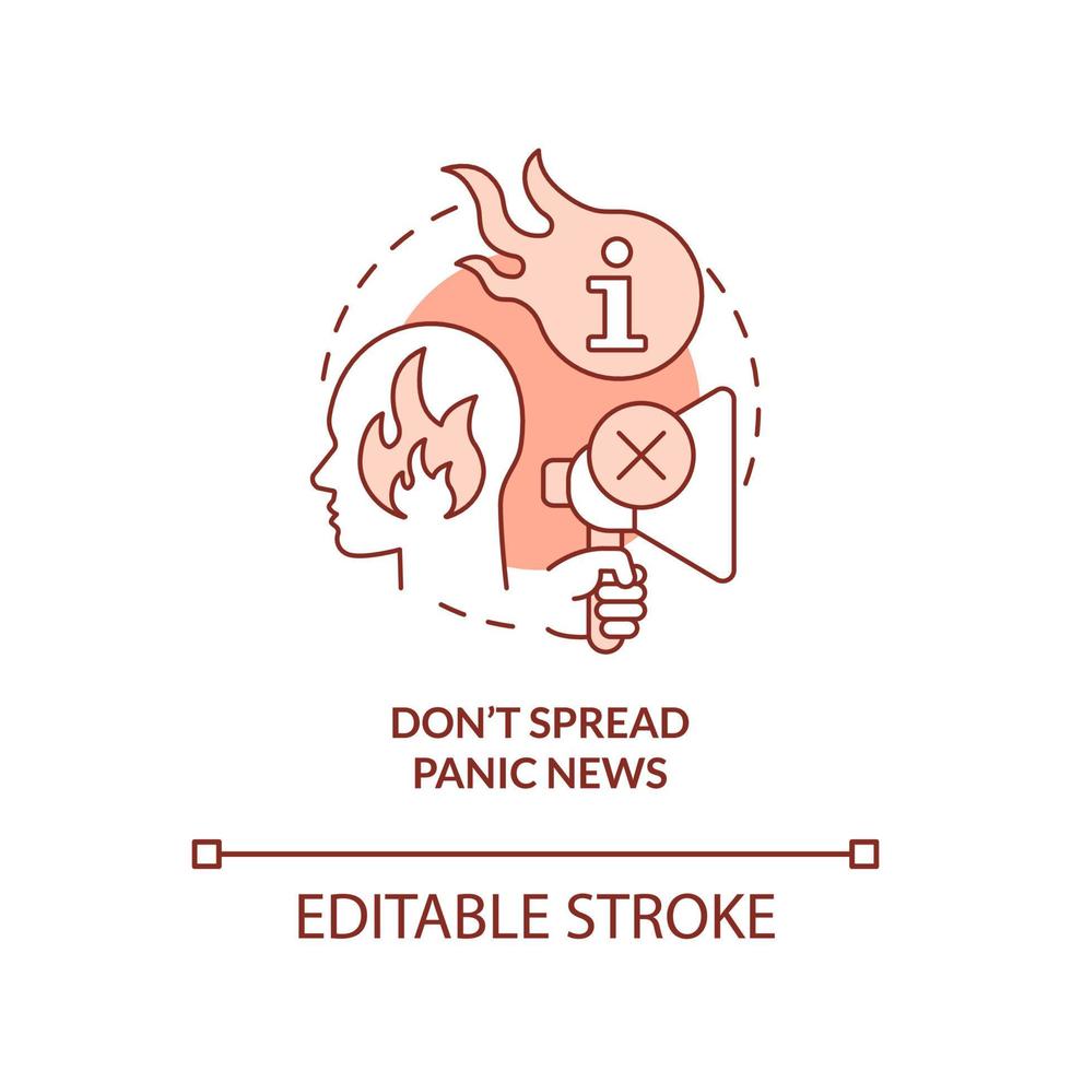 Do not spread panic news red concept icon. Shocking content. Fighting misinformation abstract idea thin line illustration. Isolated outline drawing. Editable stroke. vector