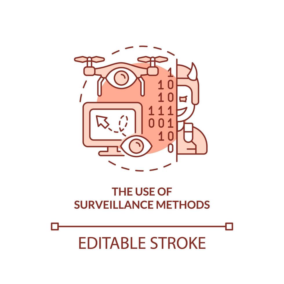 Use of surveillance methods red concept icon. Form of information warfare abstract idea thin line illustration. Isolated outline drawing. Editable stroke. vector