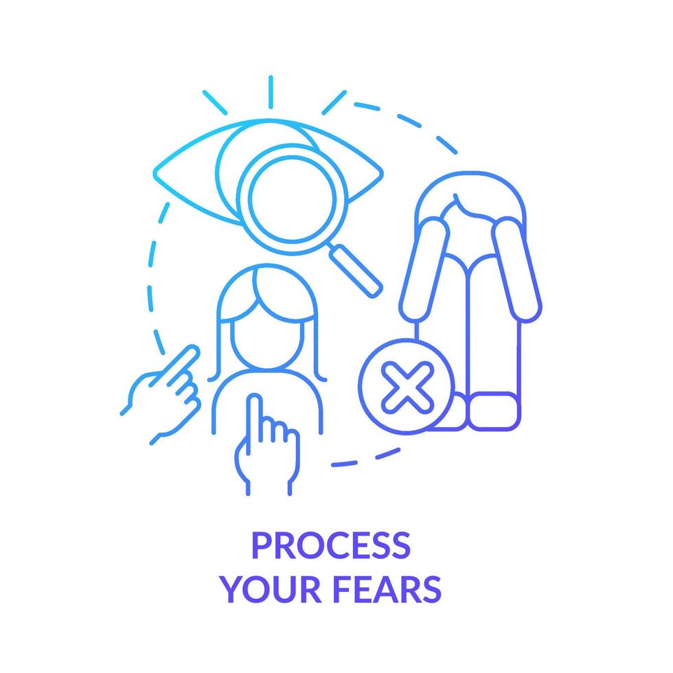 Process your fears blue gradient concept icon. Self-care strategy abstract idea thin line illustration. Overcome phobias, panic attacks. Isolated outline drawing. vector
