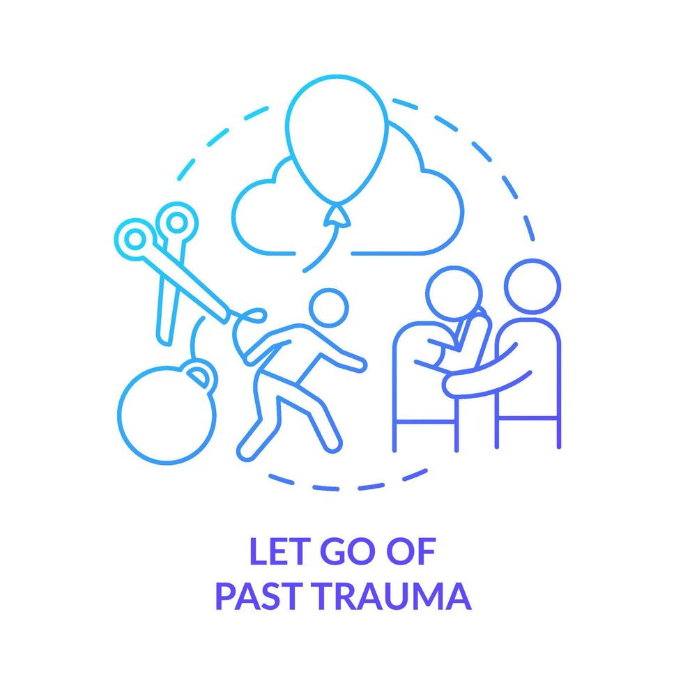 Let go of past trauma blue gradient concept icon. Self care daily activity abstract idea thin line illustration. Trauma survivor health. Isolated outline drawing. vector