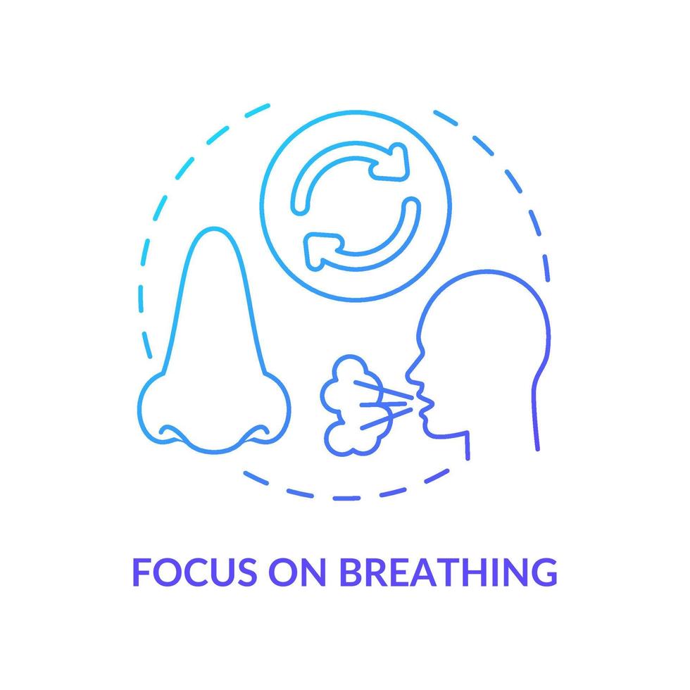 Focus on breathing blue gradient concept icon. Mindfulness activity abstract idea thin line illustration. Calming mind. Concentration. Isolated outline drawing. vector