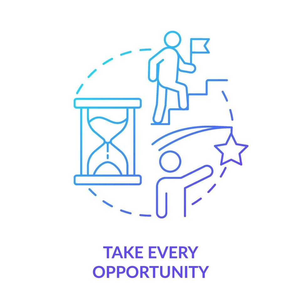 Take every opportunities blue gradient concept icon. Boosting mental health and wellbeing abstract idea thin line illustration. Positive attitude. Isolated outline drawing. vector