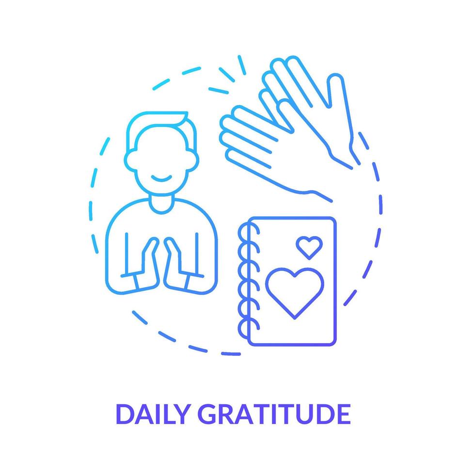 Daily gratitude blue gradient concept icon. Exercise for self love abstract idea thin line illustration. Maintaining self-care routine. Isolated outline drawing. vector