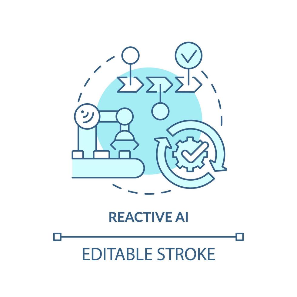 Reactive AI turquoise concept icon. Predictable scenario. Artificial intelligence abstract idea thin line illustration. Isolated outline drawing. Editable stroke. vector