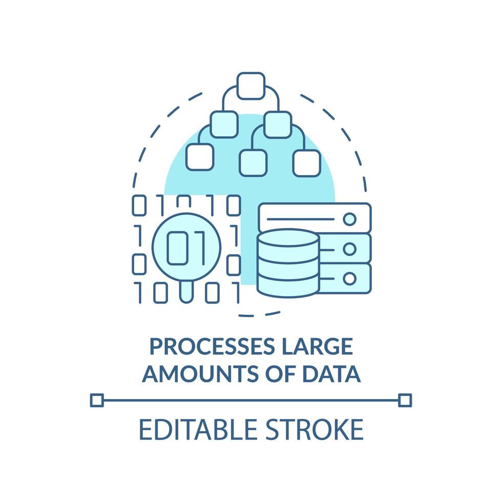 procesa grandes cantidades de datos icono de concepto turquesa. ilustración de línea delgada de idea abstracta de inteligencia artificial. dibujo de contorno aislado. trazo editable. vector