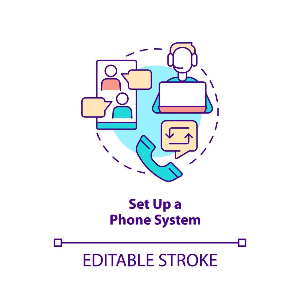 configurar el icono del concepto del sistema telefónico. herramienta de trabajo en línea. paso para iniciar la oficina virtual idea abstracta ilustración de línea delgada. dibujo de contorno aislado. trazo editable. vector