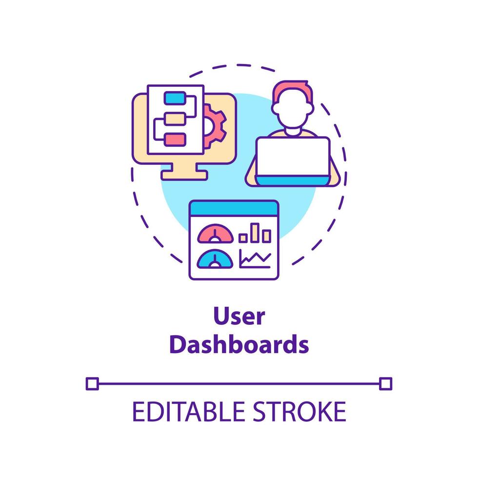 User dashboards concept icon. Activity analyzing. Feature of online workplace abstract idea thin line illustration. Isolated outline drawing. Editable stroke. vector
