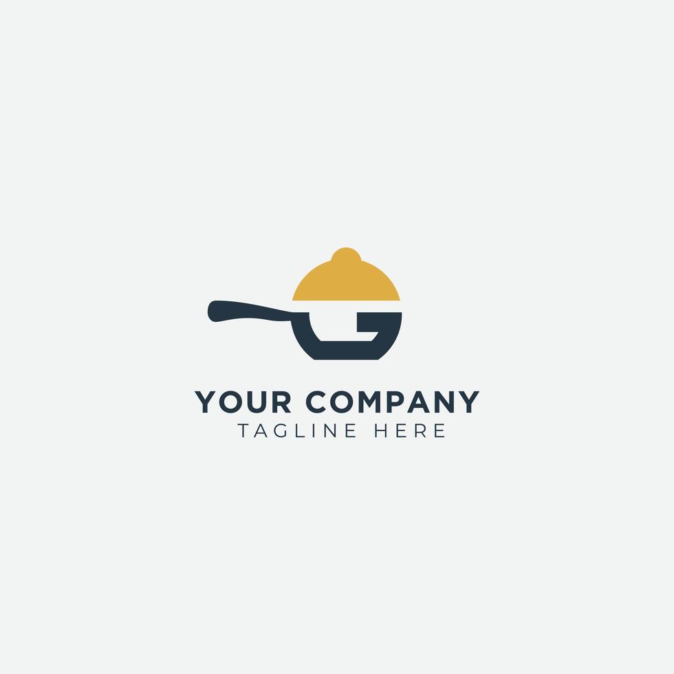 sophisticated letter G and Pan logo design displaying a pan with a fire where cooking vector