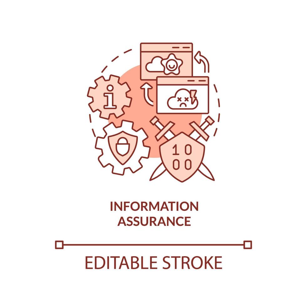 Information assurance red concept icon. Data protection. Basic definition abstract idea thin line illustration. Isolated outline drawing. Editable stroke. vector