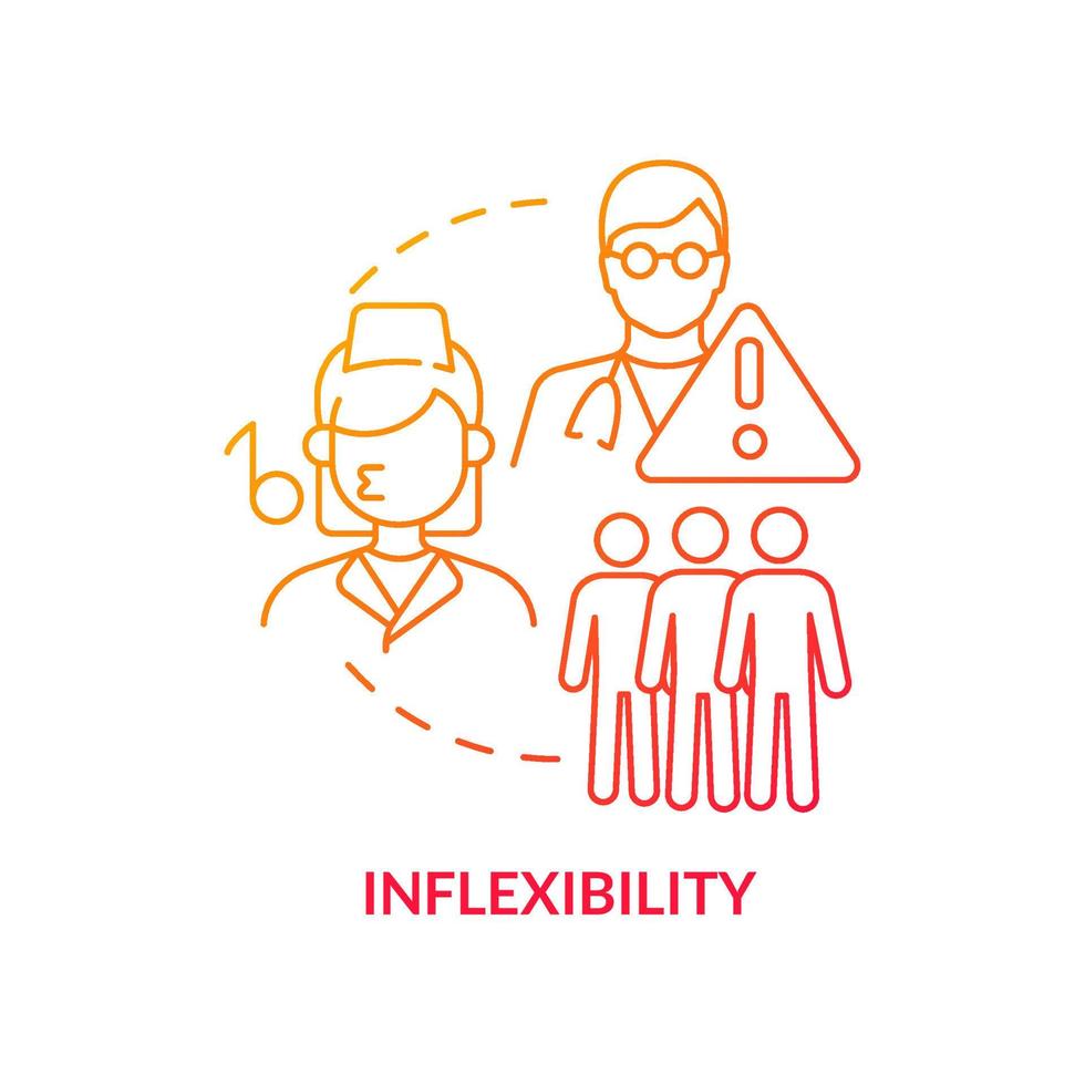 Inflexibility red gradient concept icon. Lack of access to healthcare abstract idea thin line illustration. Underutilised role of nurse. Isolated outline drawing. vector