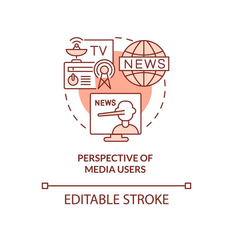 Perspective of media users red concept icon. Information war over Internet abstract idea thin line illustration. Isolated outline drawing. Editable stroke. vector