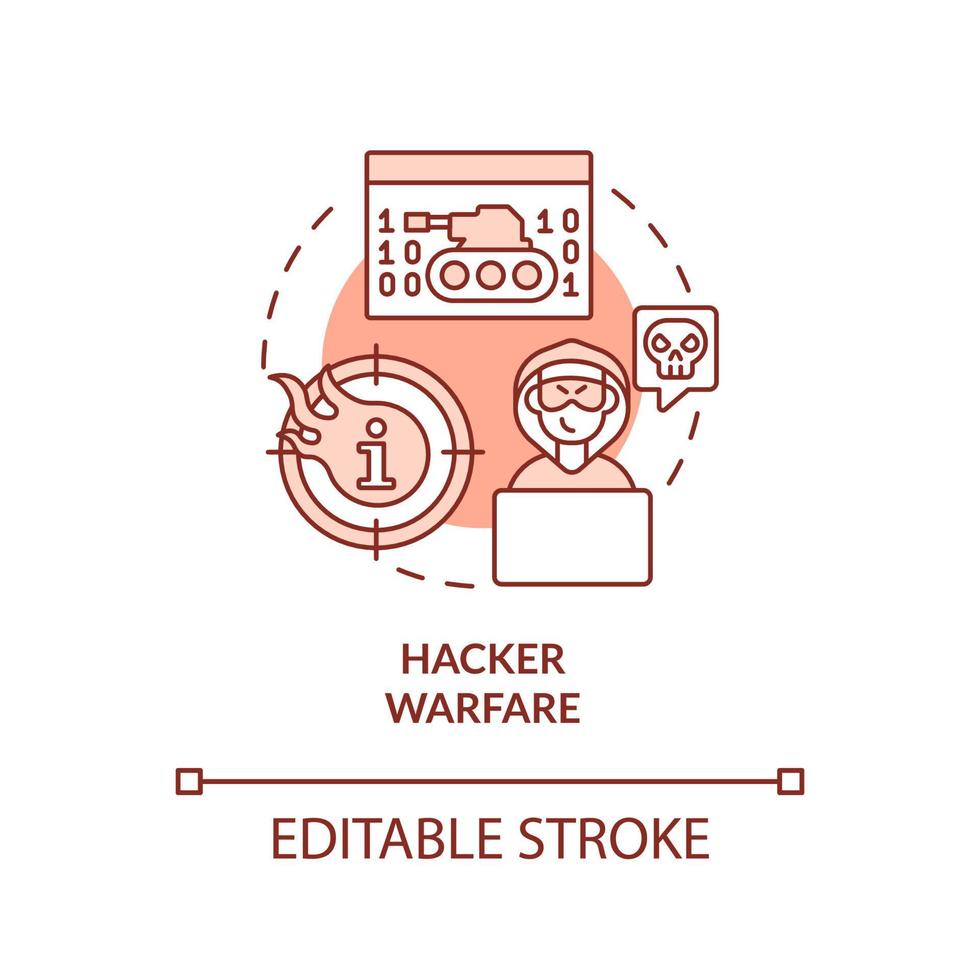 Hacker warfare red concept icon. Digital attacks. Subarea of information warfare abstract idea thin line illustration. Isolated outline drawing. Editable stroke. vector