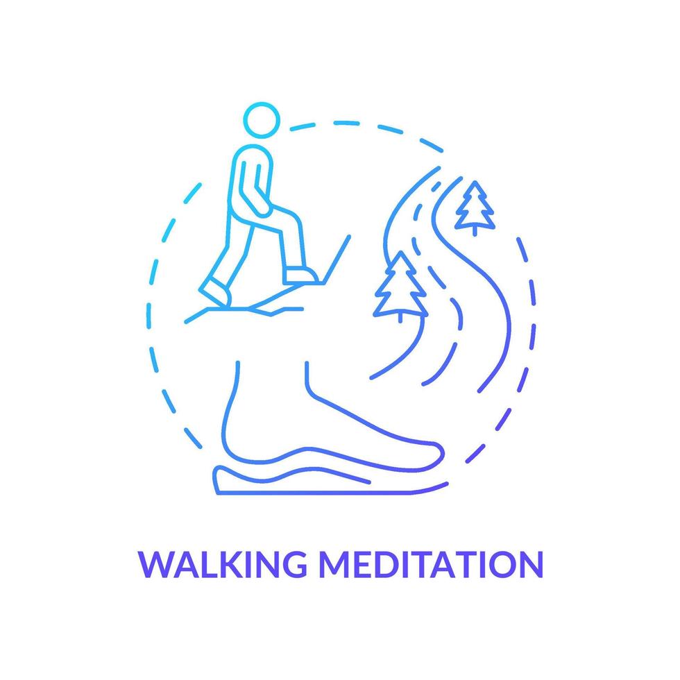Walking meditation blue gradient concept icon. Mindfulness technique abstract idea thin line illustration. Connecting with nature. Isolated outline drawing. vector