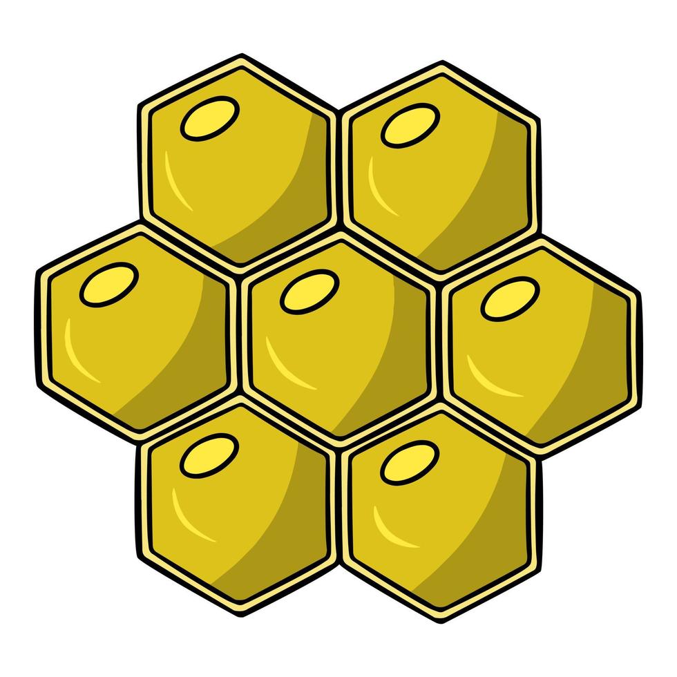 Bright yellow honeycomb with honey, vector illustration in cartoon style on a white background