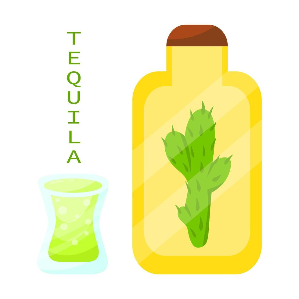 tequila bebida alcohólica tradicional mexicana conjunto de dibujos animados planos. iconos vectoriales aislados. vector