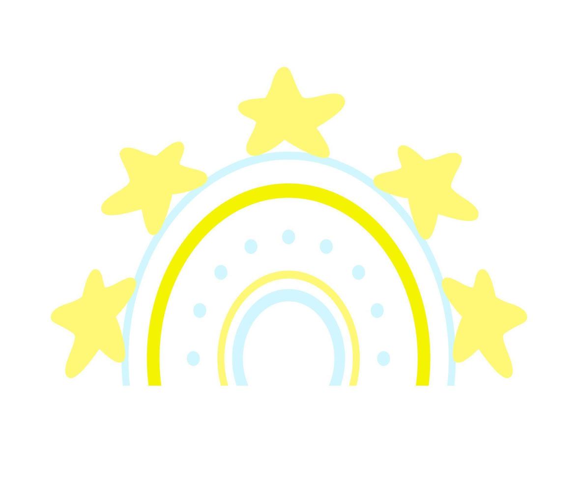 Rainbow icon with stars isolated doodle illustration, colorful nursery design element in Scandinavian style. Wall art poster print. vector