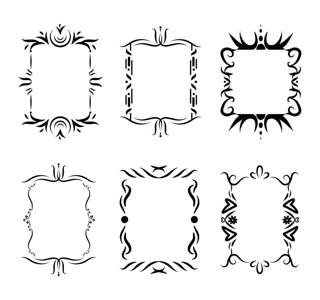Retro vintage frame icon set isolated on white background. Simple vector collection. Design elements for cards, invitations and other. Royal swirl outline style.