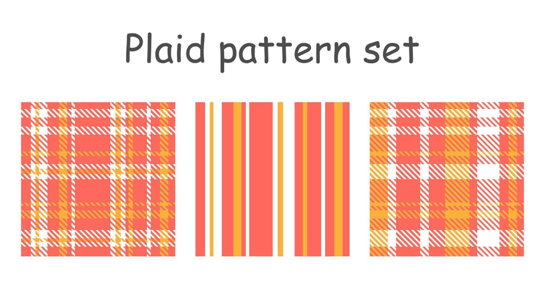 Plaid seamless pattern collection. Vector fabric print template. Scottish style ornament. Geometric striped red carpet background.