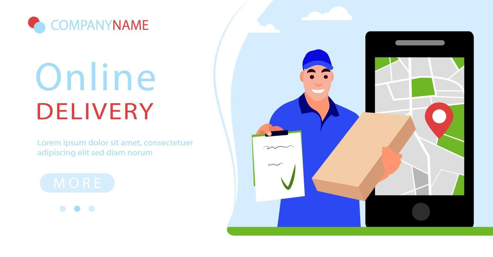 Online delivery website template. Vector colorful online marketing, shopping concept. Cartoon flat landing page.