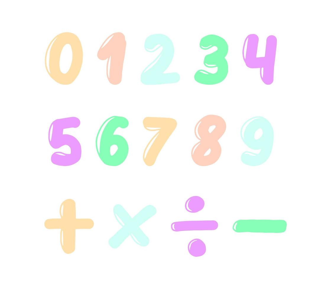 Doodle number set, mathematical symbol collection. Educational icons for kids. Simple hand drawn numbers. vector
