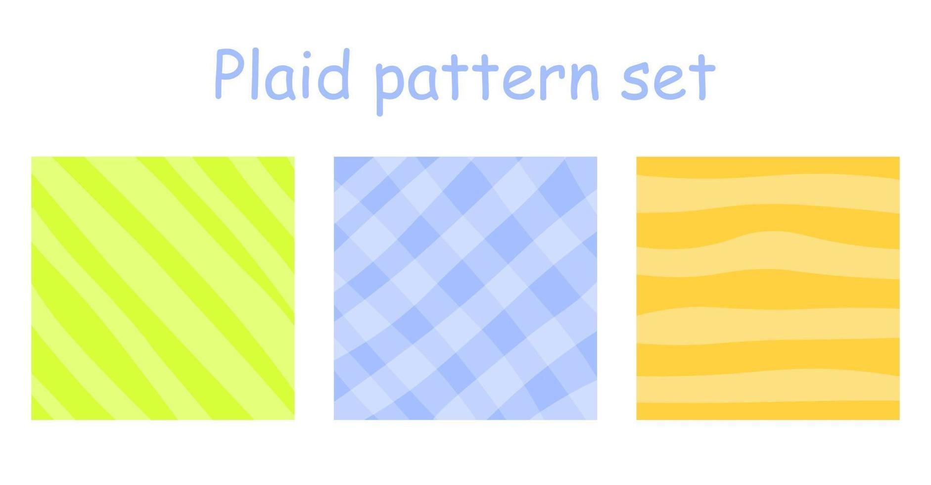 Plaid pattern collection. Vector fabric print template. Scottish style ornament. Geometric striped carpet background.