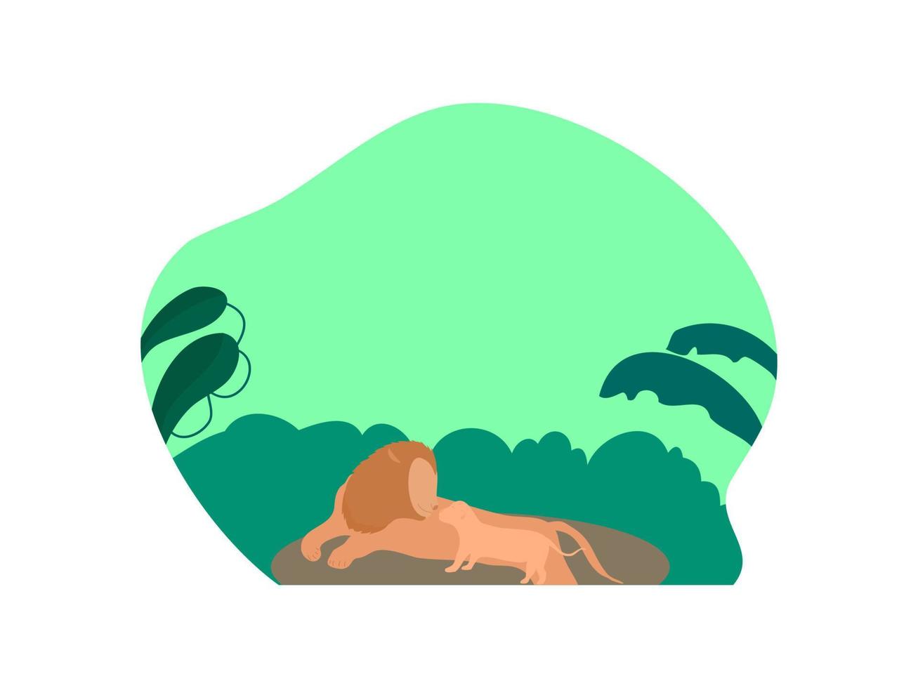 lion father and lion cub relaxing in the forest vector