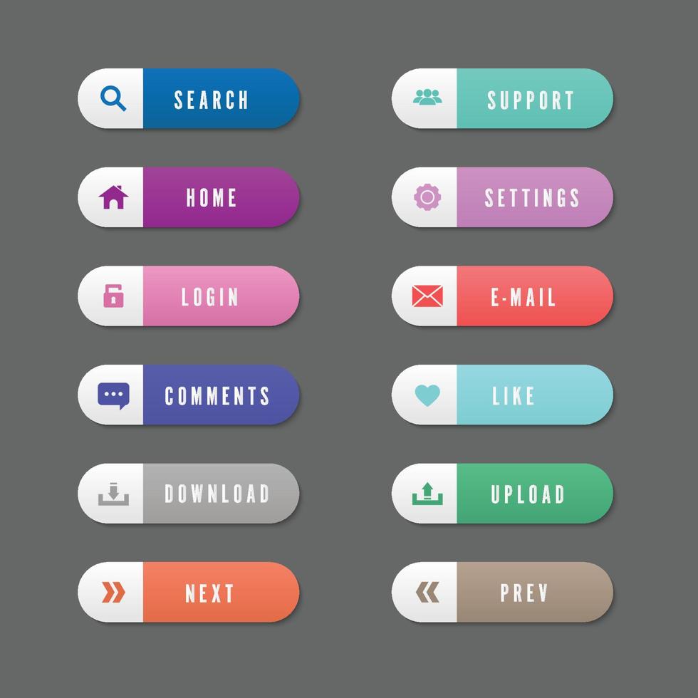 Vector set of gradient button web icon design.