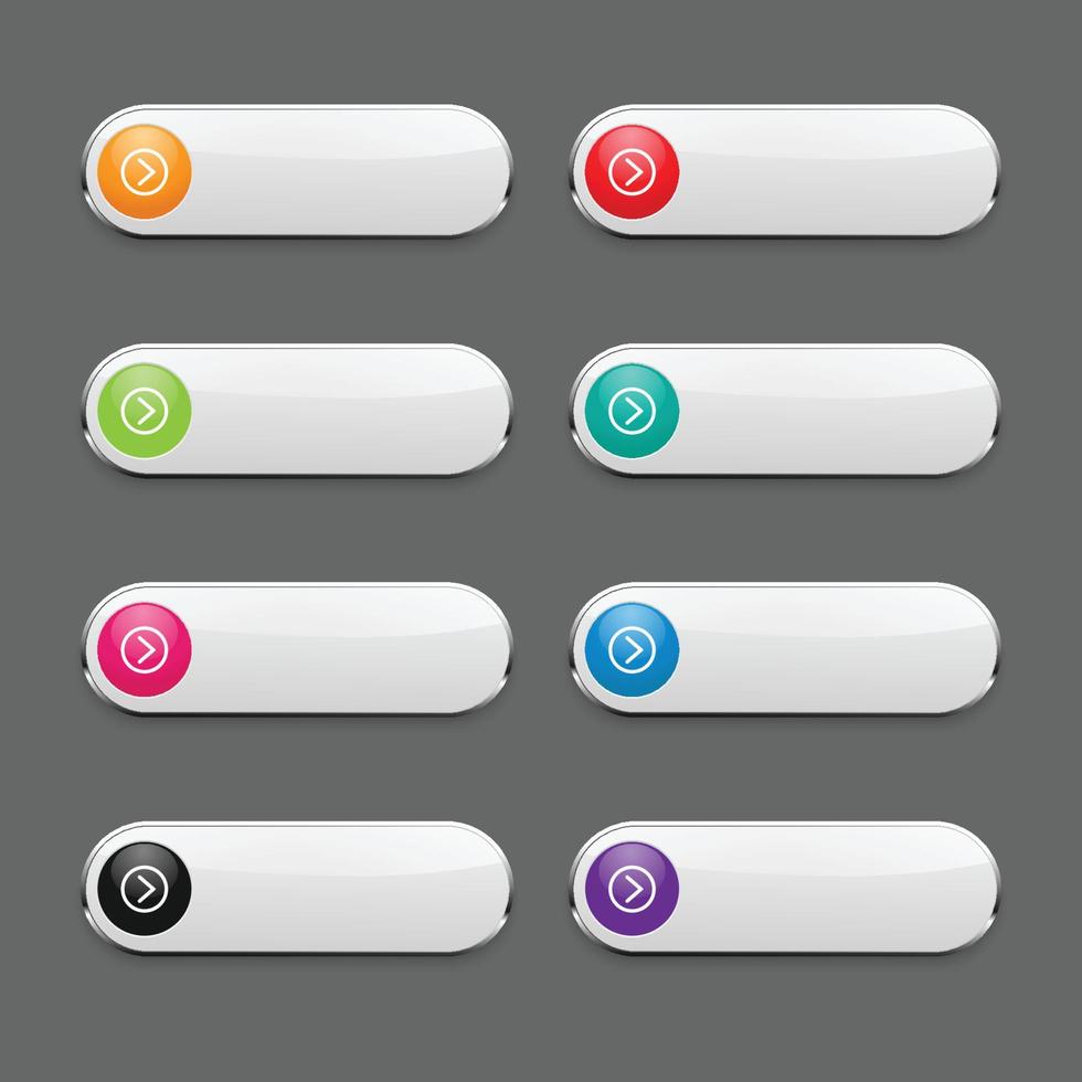 vector withe button with chrome frame for web design.