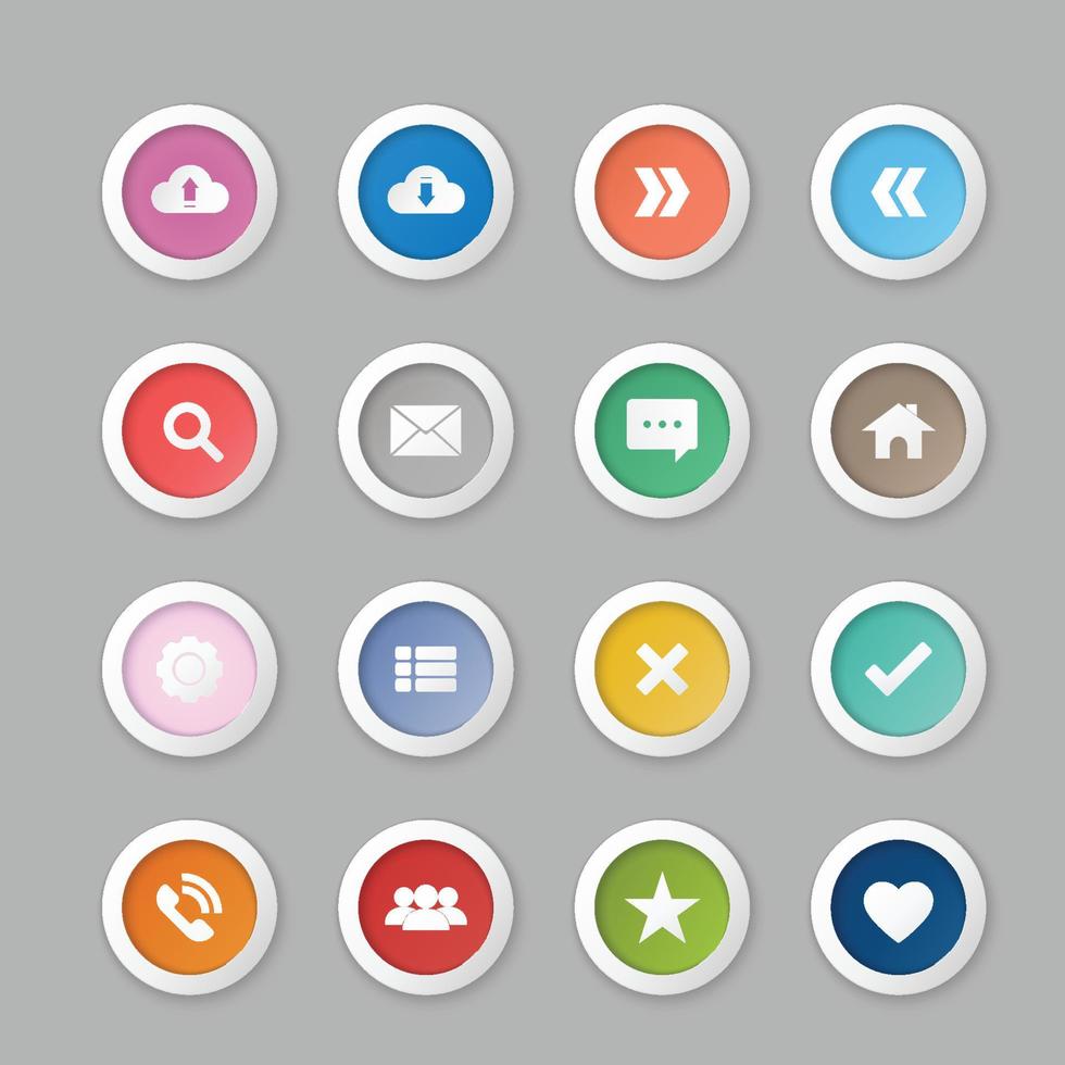 Vector set web icon.Colorful round button.