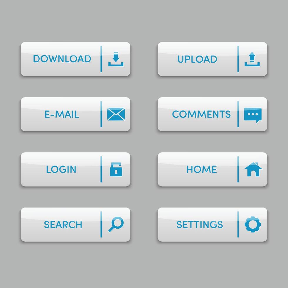 Vector set of white button web icon.