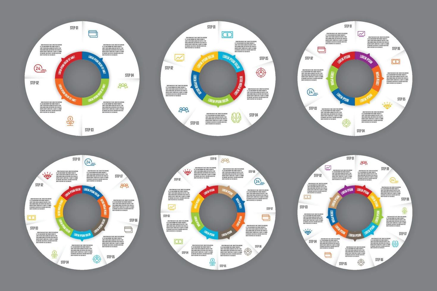 diagrama de proceso de gráfico de círculo de plantilla de diseño infográfico de conjunto de vectores. vector