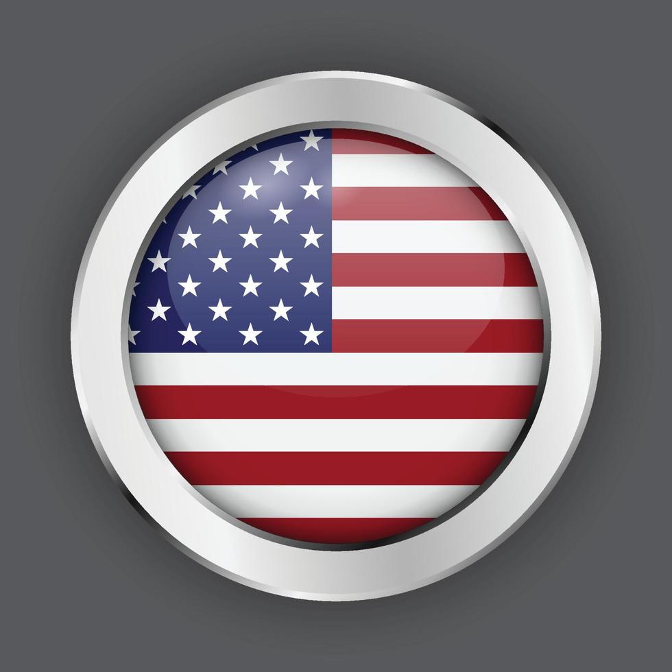 Vector round button glossy icon America flag.
