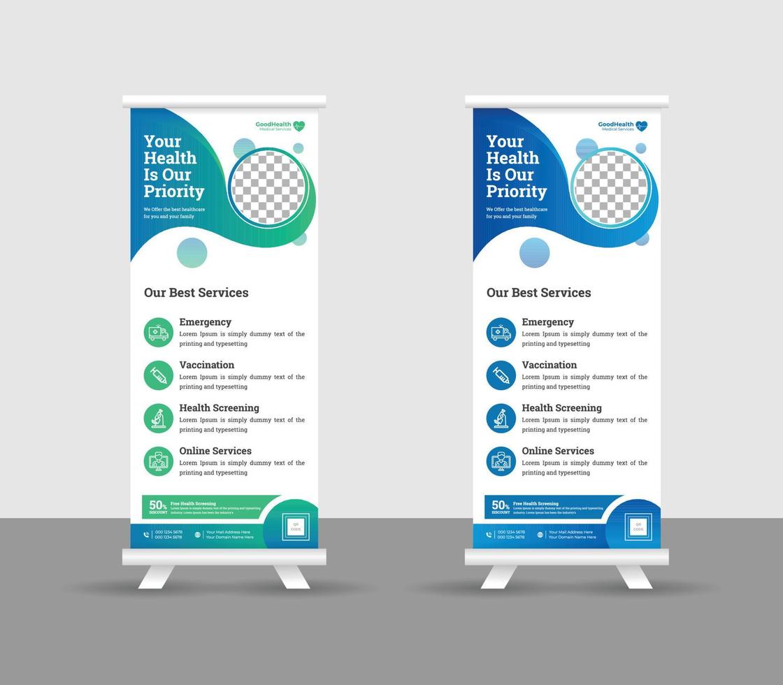 new modern abstract medical clinic roll up banner,creative minimal x banner stand for commercial and Multipurpose Use professional design vector