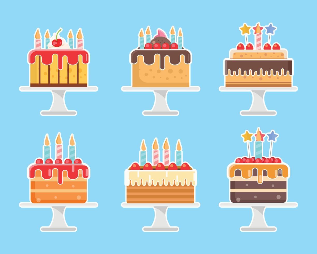Birthday Cake collection, Delicious Cakes set, vector icon