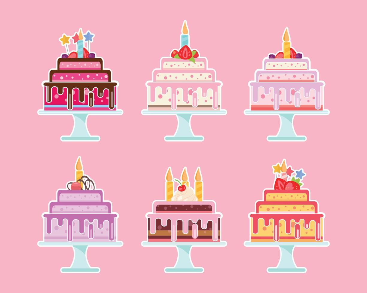 Birthday Cake collection, Delicious Cakes set, vector icon