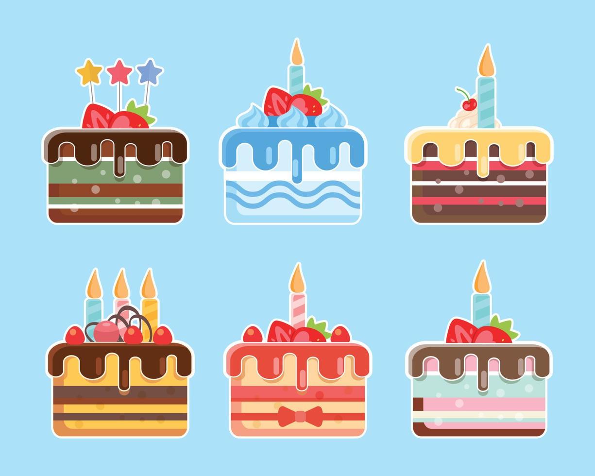 Birthday Cake collection, Delicious Cakes set, vector icon