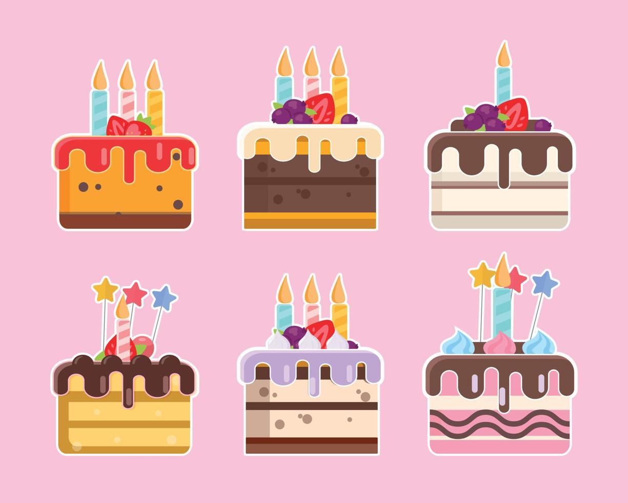 Birthday Cake collection, Delicious Cakes set, vector icon