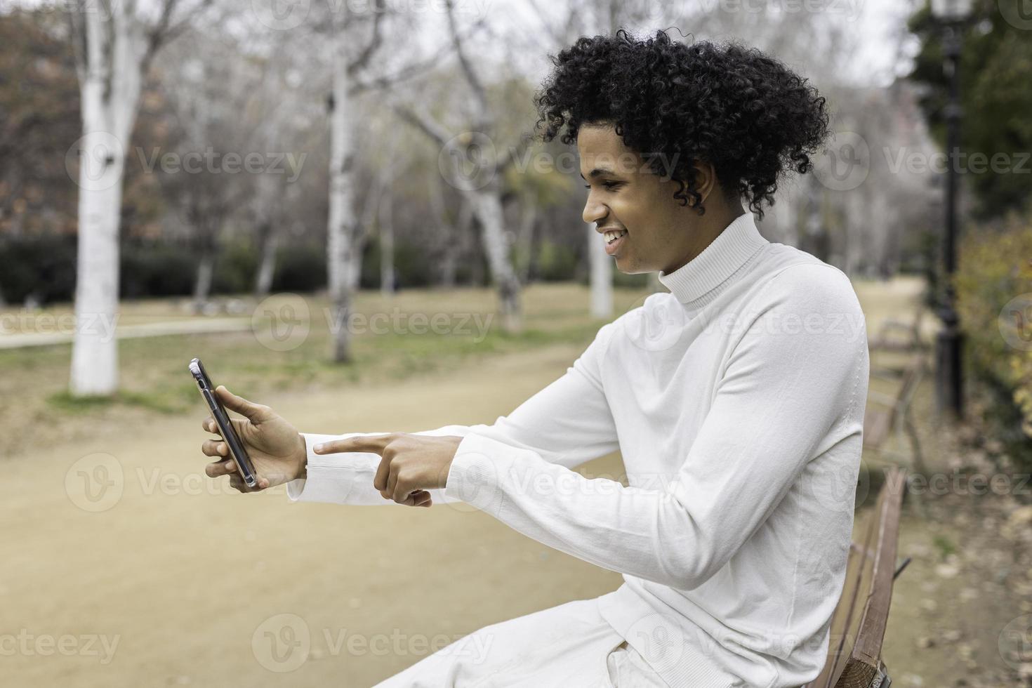 African-american boy talking on video call photo