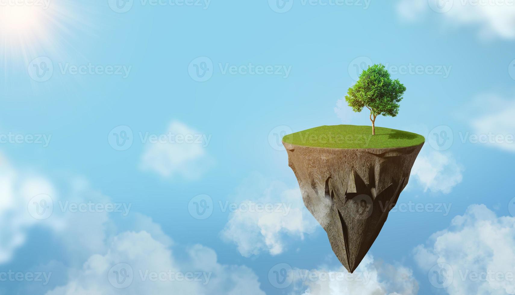 Green trees are on floating islands with clear skies photo