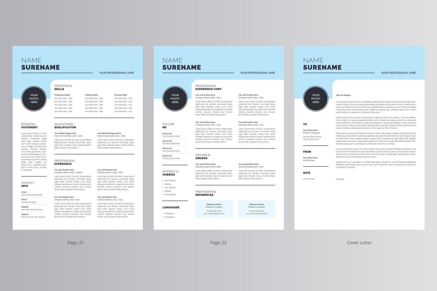 Professional Resume and Cover Letter Template. Pro Vector