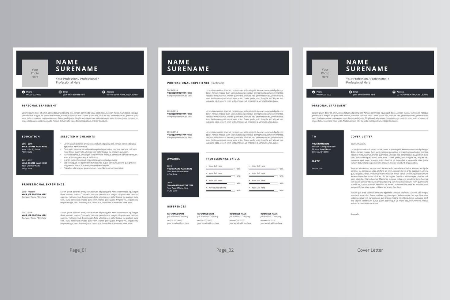 Professional Resume and Cover Letter Template. Pro Vector