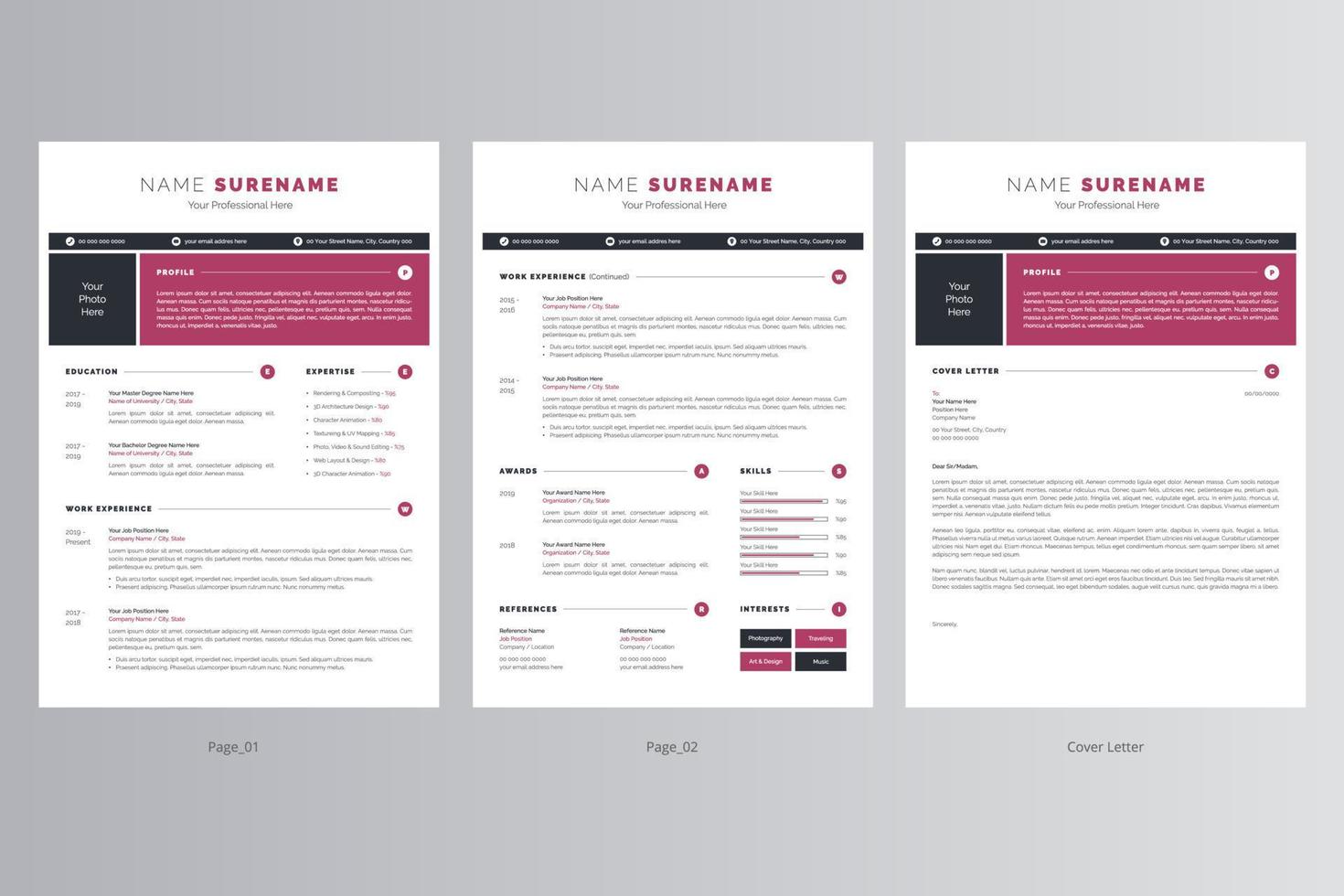 Professional Resume and Cover Letter Template. Pro Vector