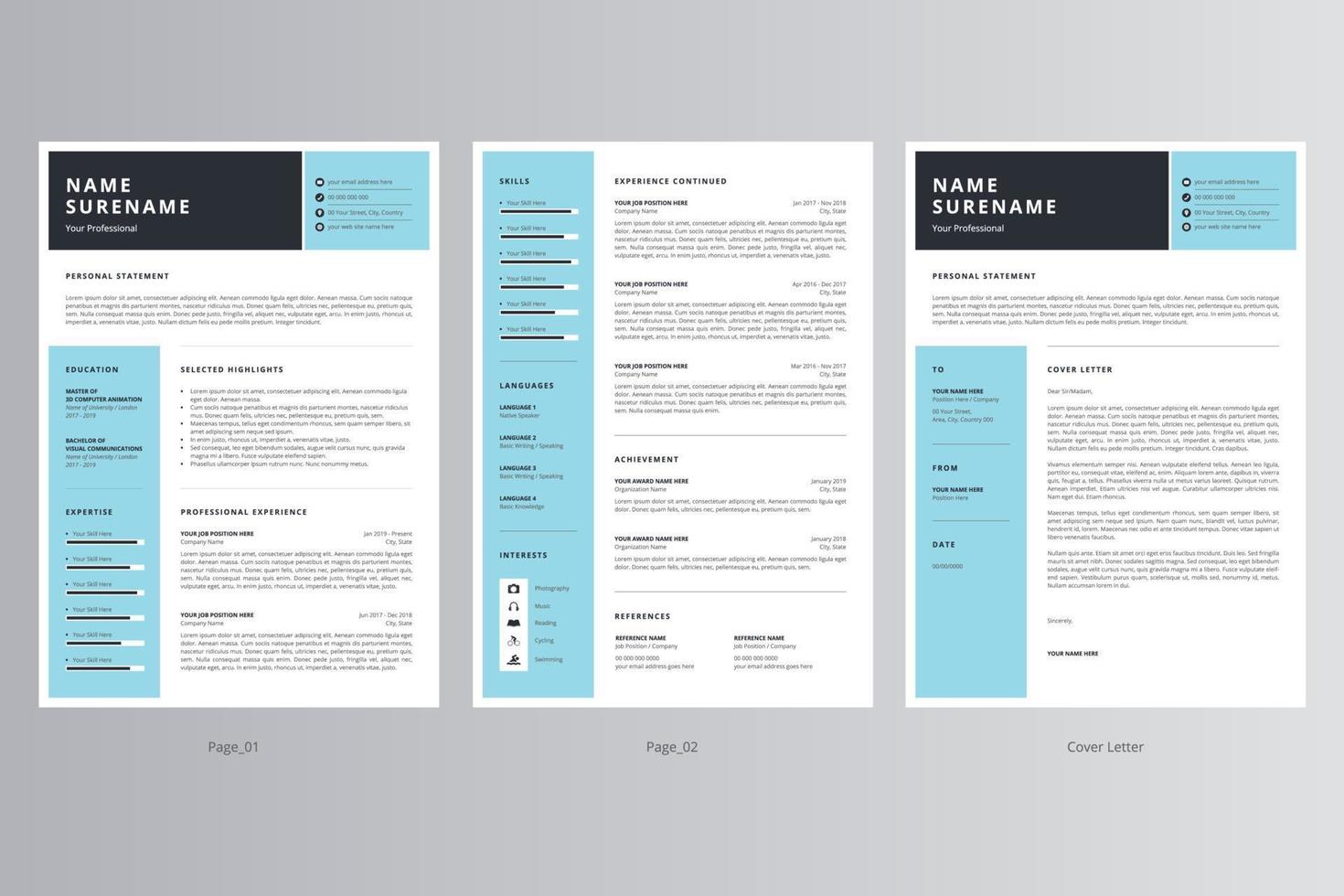 Professional Resume and Cover Letter Template. Pro Vector