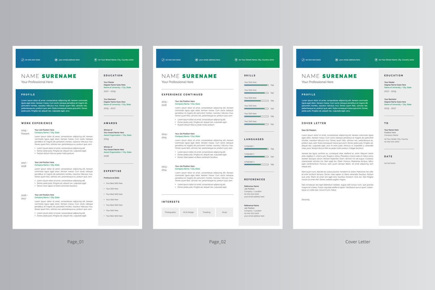 Professional Resume and Cover Letter Template. Pro Vector