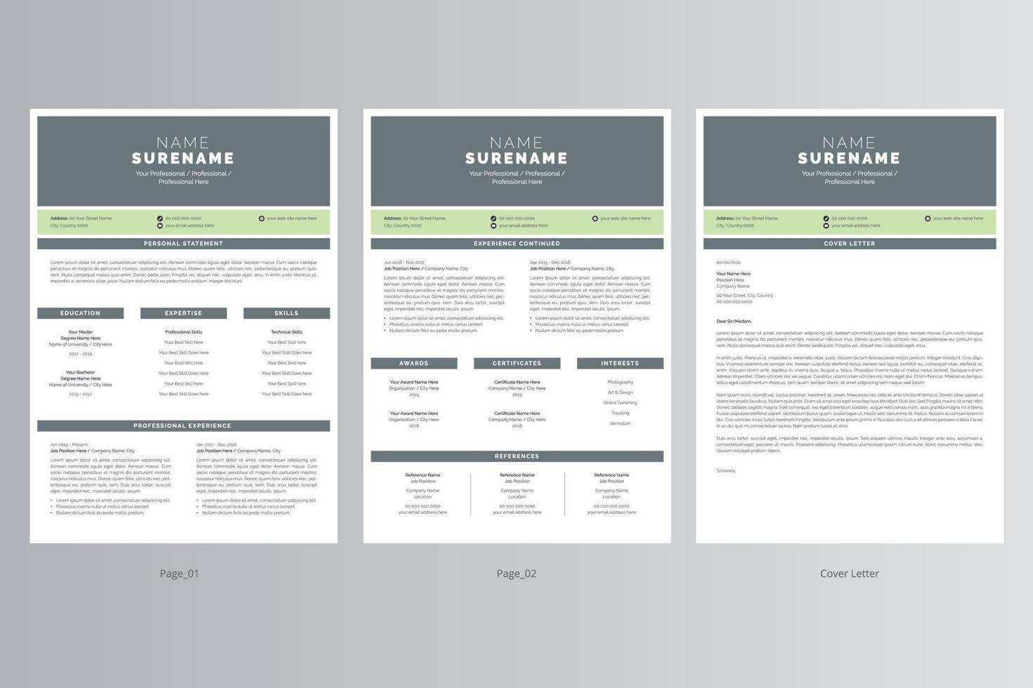 Professional Resume and Cover Letter Template. Pro Vector