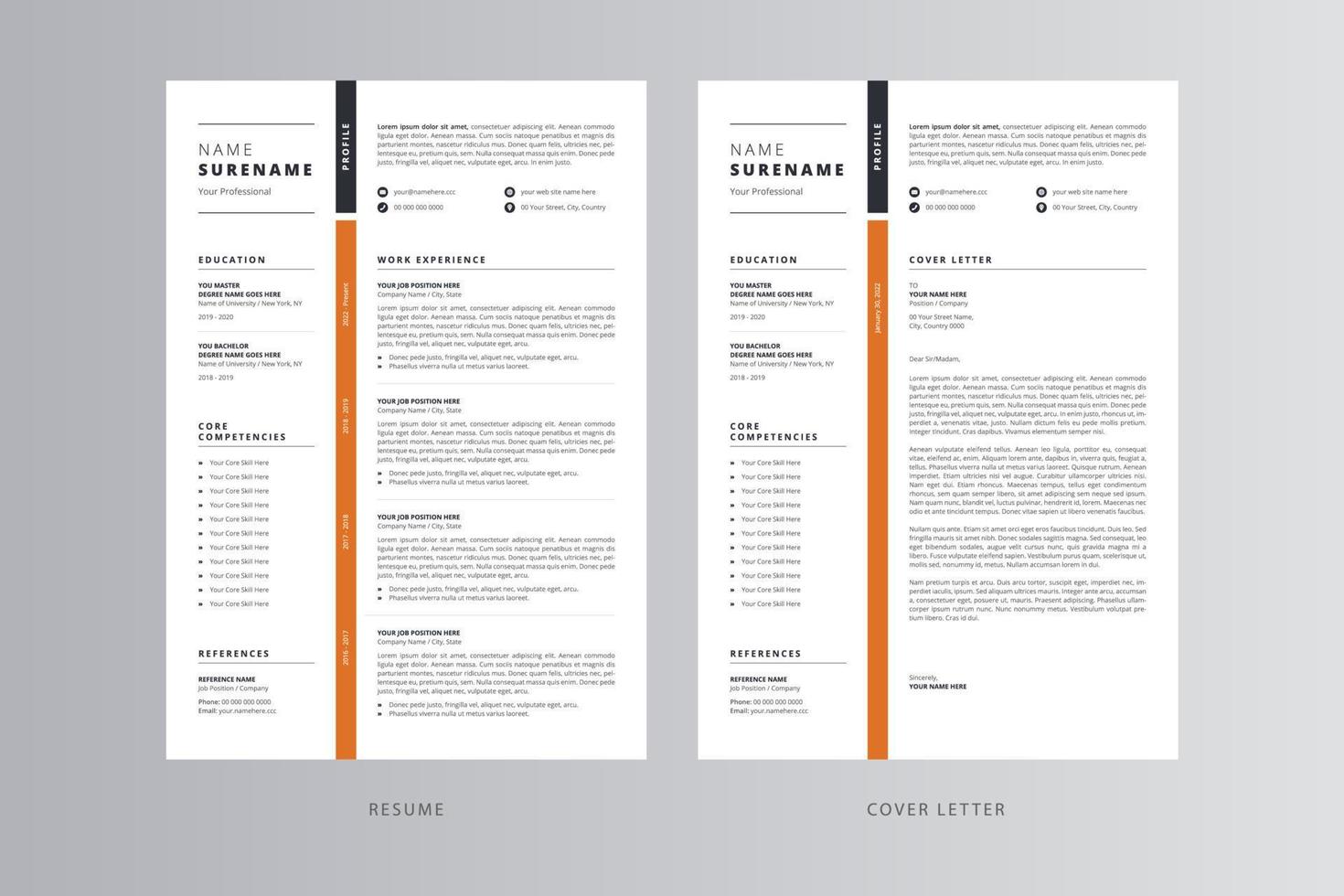 Professional Resume and Cover Letter Template. Pro Vector