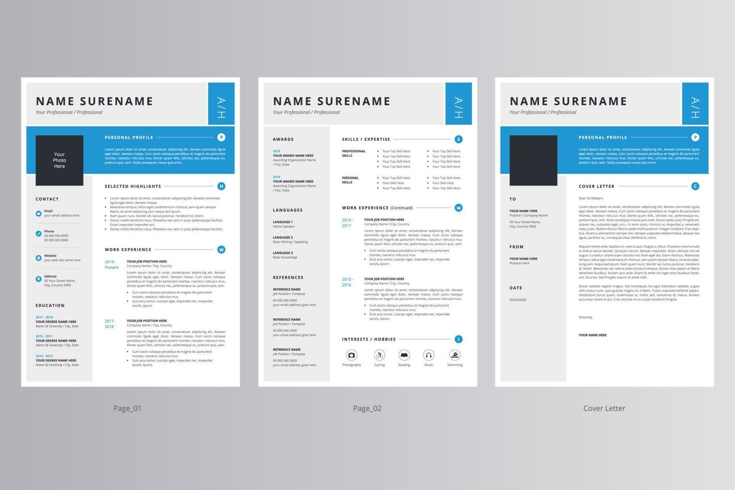 Professional Resume and Cover Letter Template. Pro Vector