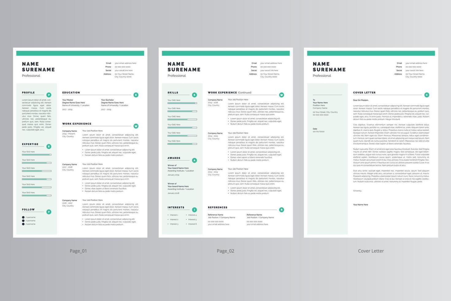 Professional Resume and Cover Letter Template. Pro Vector